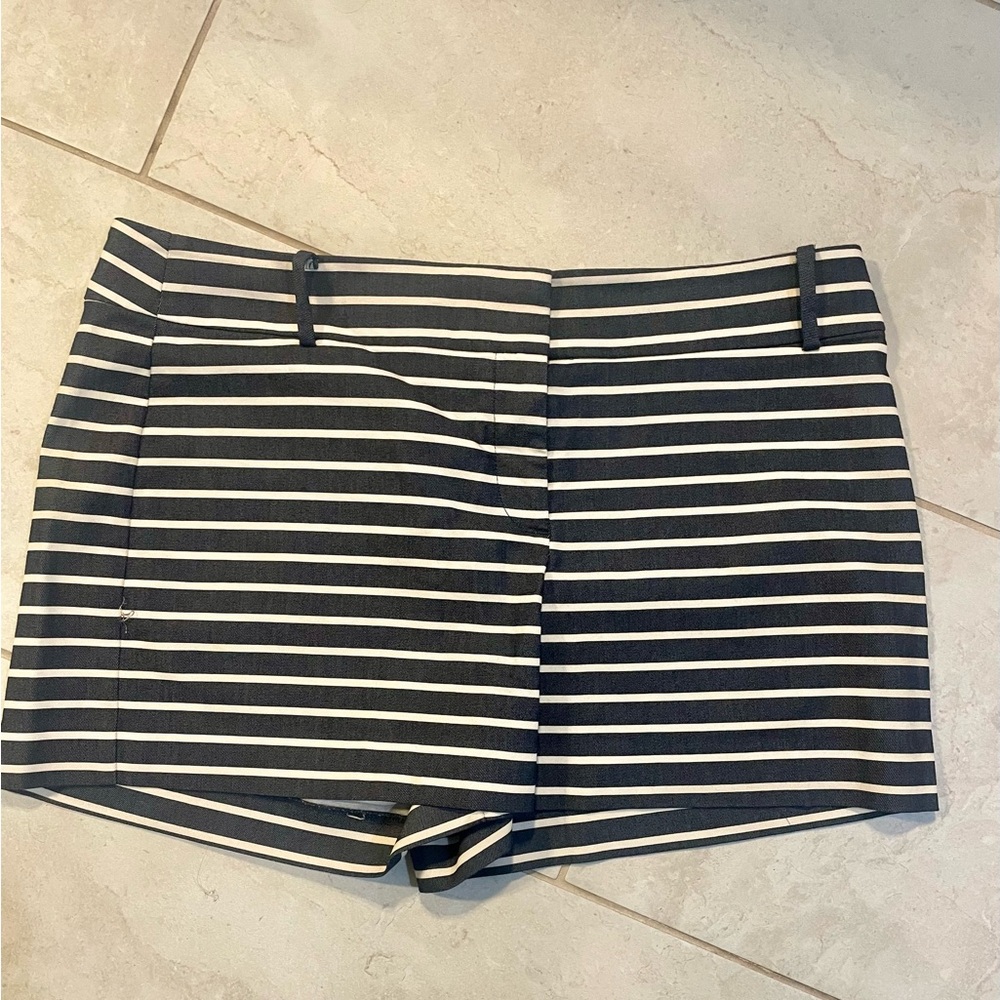 LOFT Navy and White Striped High Waist Shorts